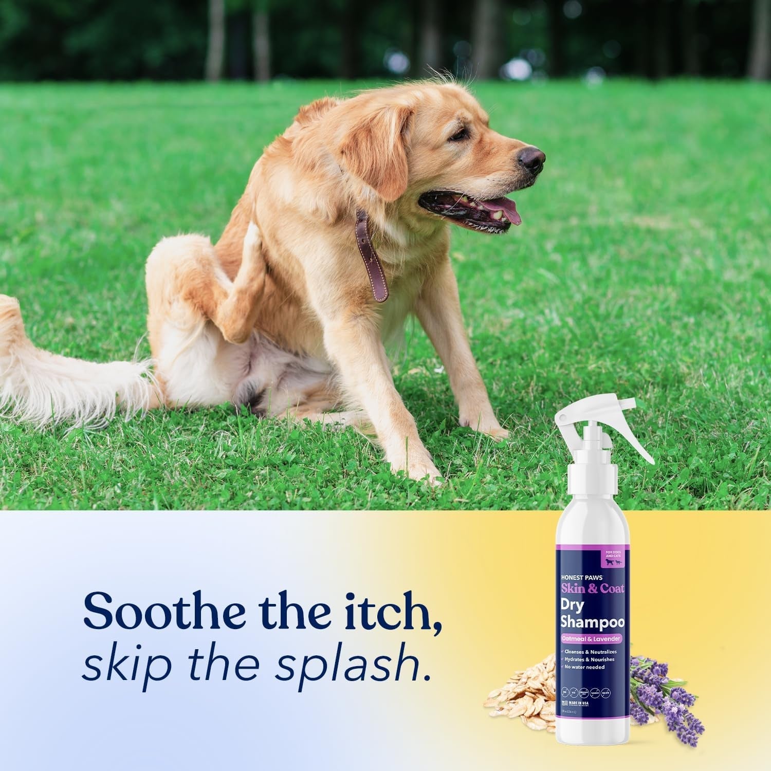 Dog Dry Shampoo Waterless No Rinse Oatmeal Lavender Itch Odor Relief 8oz