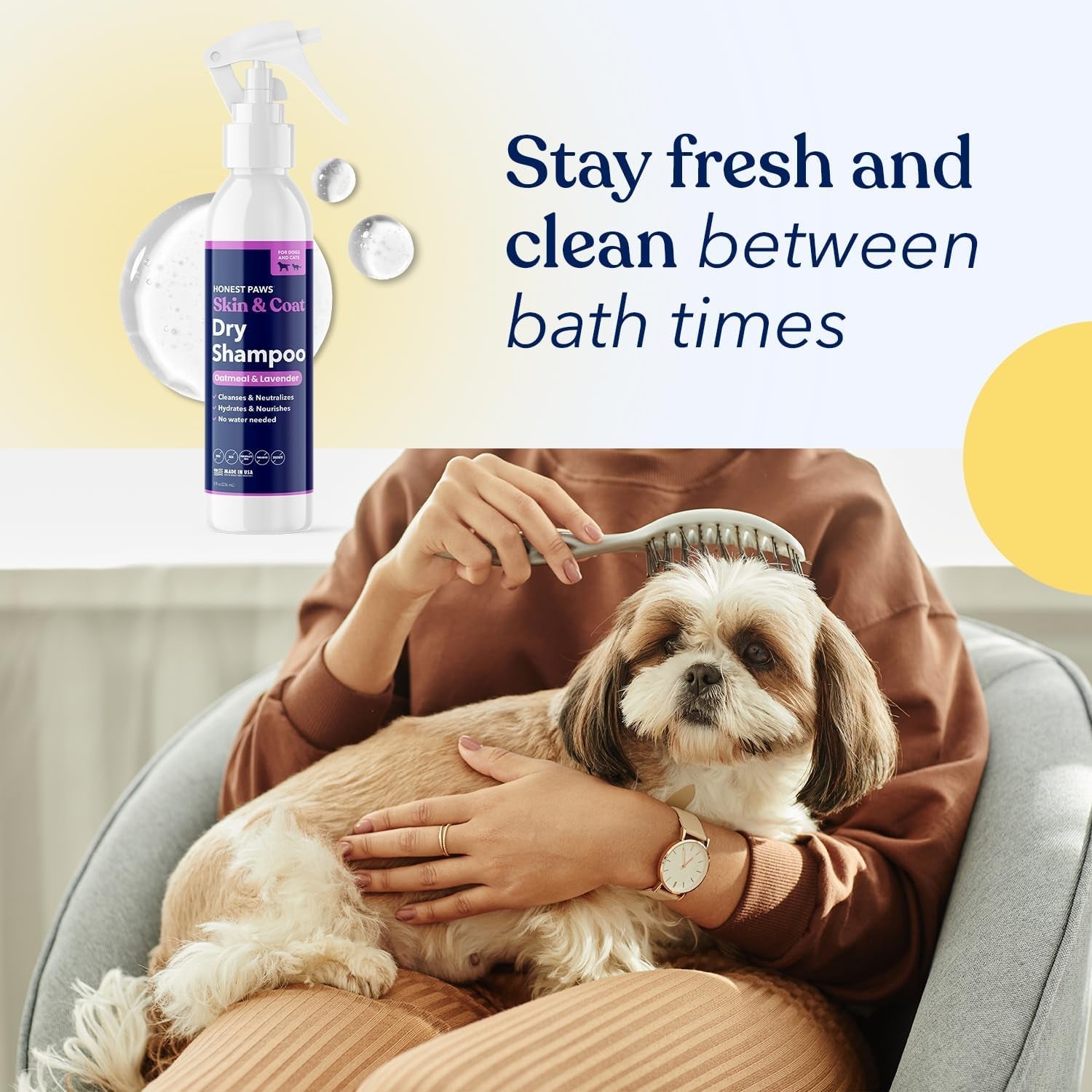 Dog Dry Shampoo Waterless No Rinse Oatmeal Lavender Itch Odor Relief 8oz