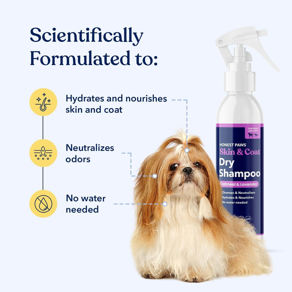 Dog Dry Shampoo Waterless No Rinse Oatmeal Lavender Itch Odor Relief 8oz