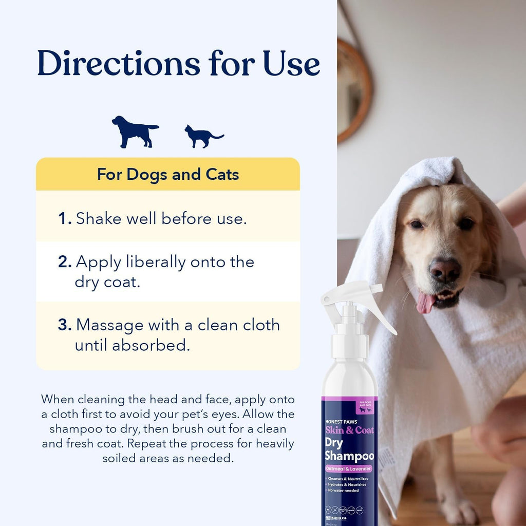 Dog Dry Shampoo Waterless No Rinse Oatmeal Lavender Itch Odor Relief 8oz