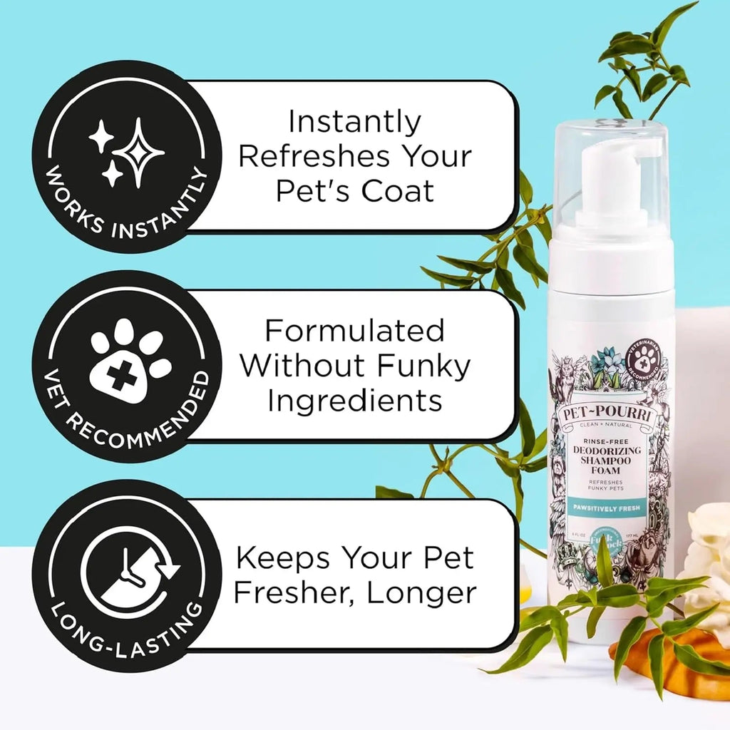 Pet Dry Shampoo No Rinse Foam Deodorizing Plant Based Dog Cat Odor