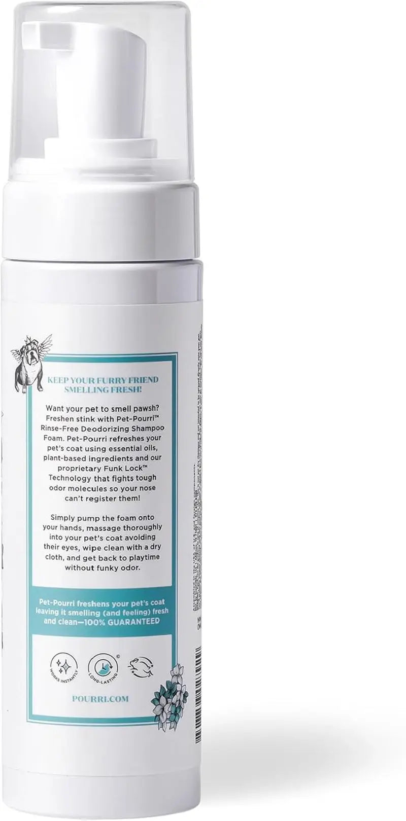 Pet Dry Shampoo No Rinse Foam Deodorizing Plant Based Dog Cat Odor