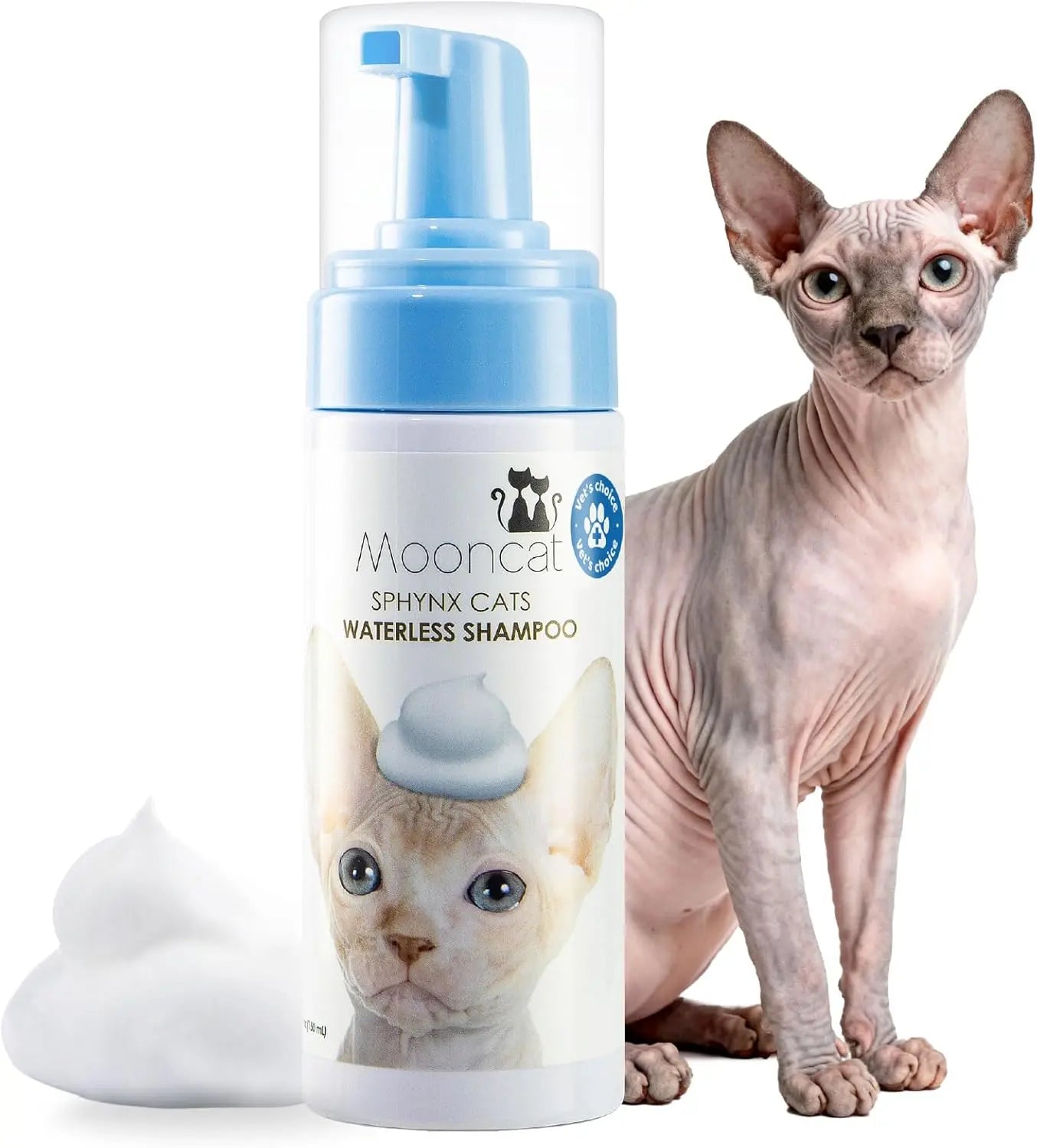 Waterless No-Rinse Cat Shampoo Foam & Brush Kit – Hypoallergenic, 5oz