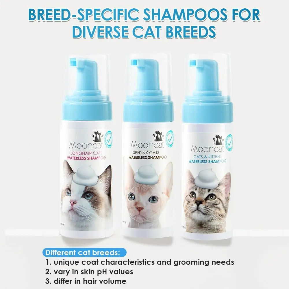 Waterless No-Rinse Cat Shampoo Foam & Brush Kit – Hypoallergenic, 5oz