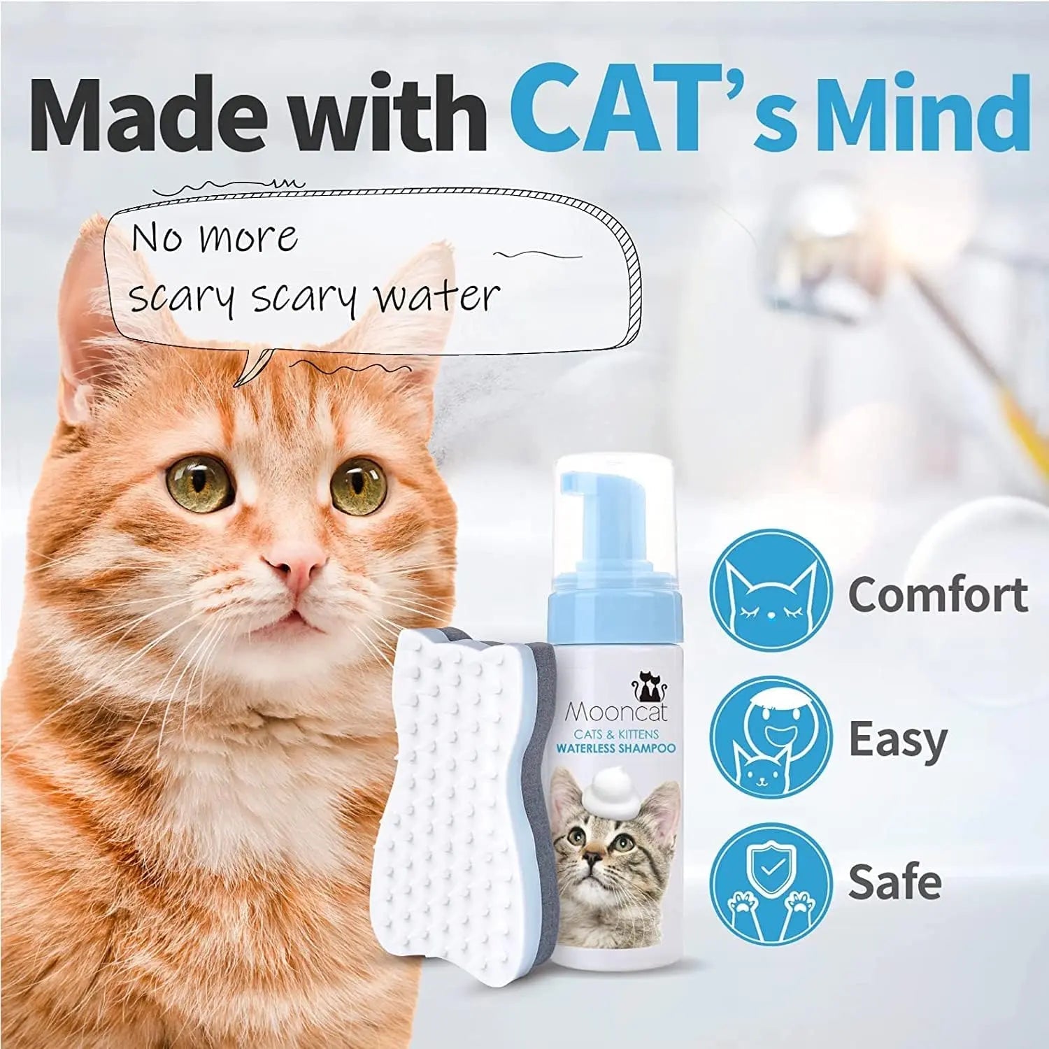 Waterless No-Rinse Cat Shampoo Foam & Brush Kit – Hypoallergenic, 5oz