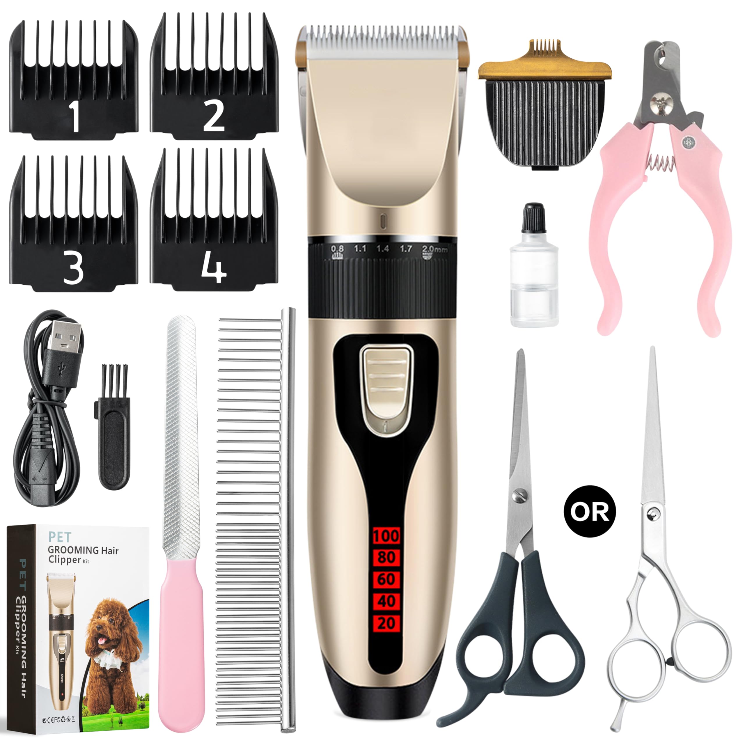 QuietPaw Electric Grooming Kit - Cordless Pet Hair Trimmer Set